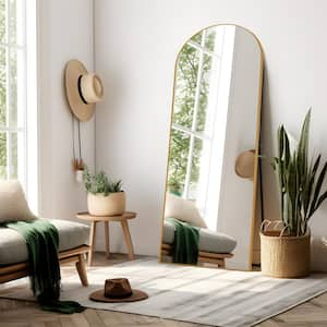 25 in. W x 63 in. H Arch Mirror Gold Wood Framed Mirror Full Length Mirror Floor Mirror