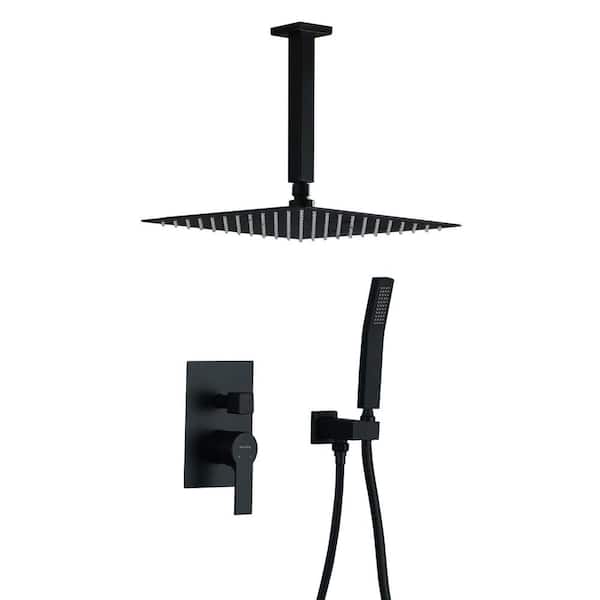 Boyel Living 1-Spray Patterns with 2.5 GPM 12 in. Ceiling Mount Dual Shower Heads with Pressure Balance Valve in Matte Black