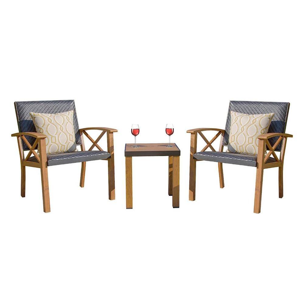 3-Piece Yellow Brown Wicker Patio Conversation Set with Beige Sunbrella Pillows (1Table plus 2-Chairs) price history on PriceWatchPro