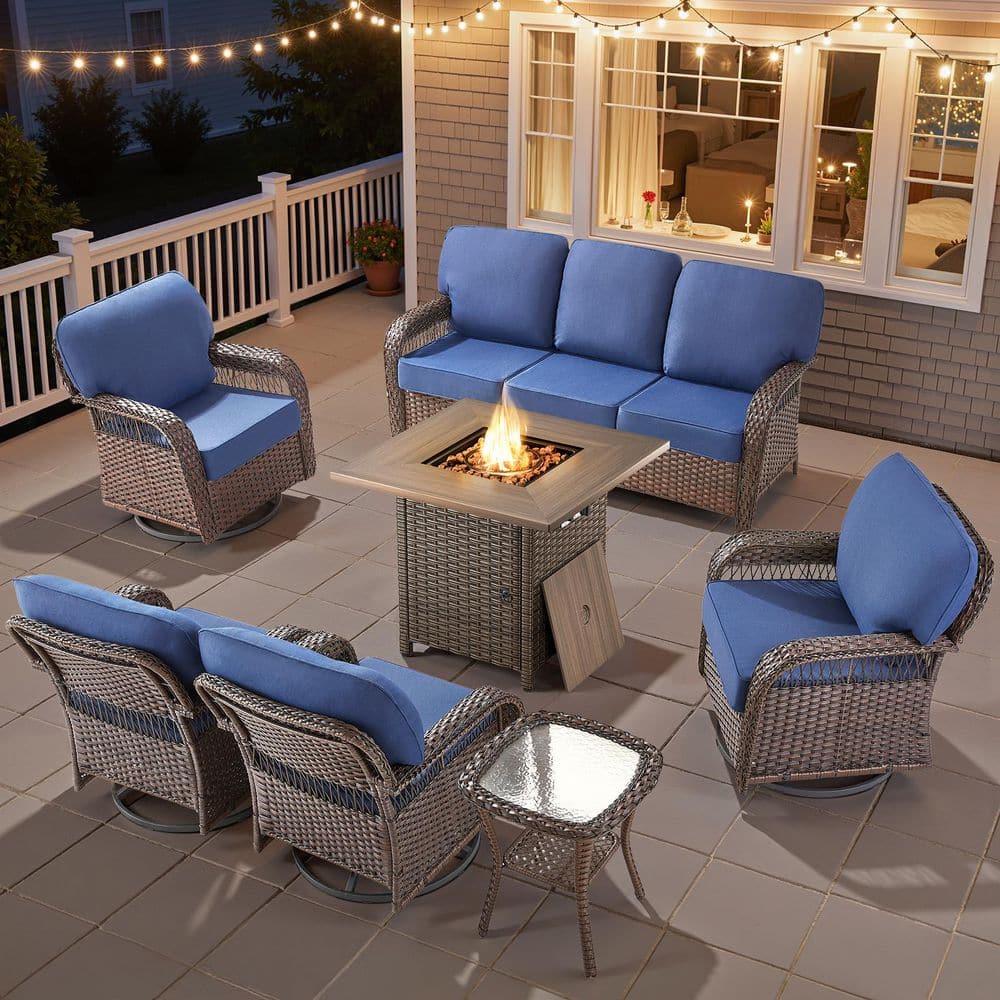 Gymojoy Tyber 7-Piece Brown Wicker Patio Conversation Sets Wicker