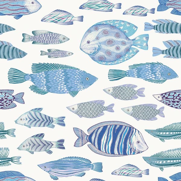 Tempaper Aqua and White Marine Fish Vinyl Peel and Stick Wallpaper Roll (Covers 28 sq. ft.)