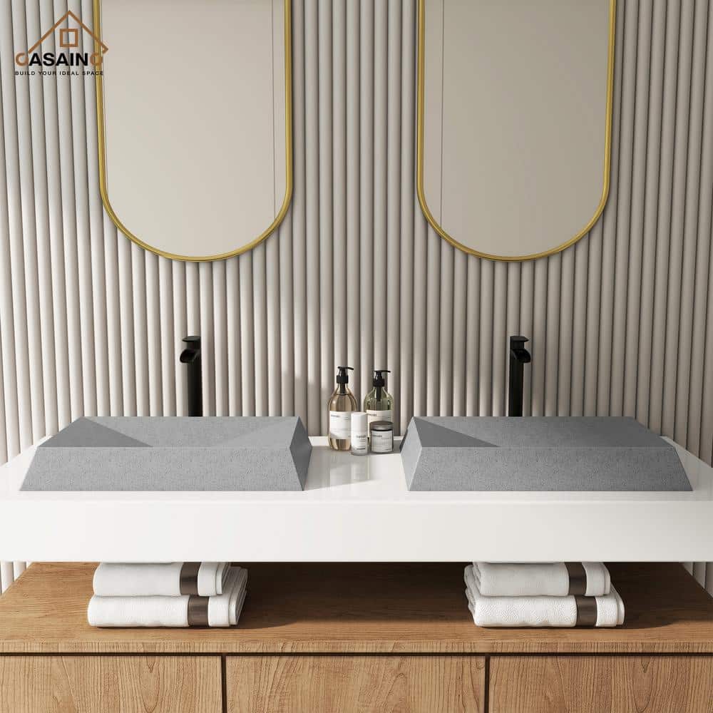 Mottled Bluish Gray Concrete Rectangular Above-Counter Vessel Sink