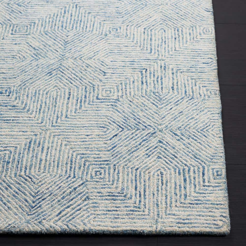 Blue and Ivory Hand-Tufted Wool Abstract Area Rug