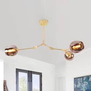 Rochelle 3-Light Smoky Gray Color Clear Glass Lampshades Chandelier Gold Bracket Adjustable Pendant Light