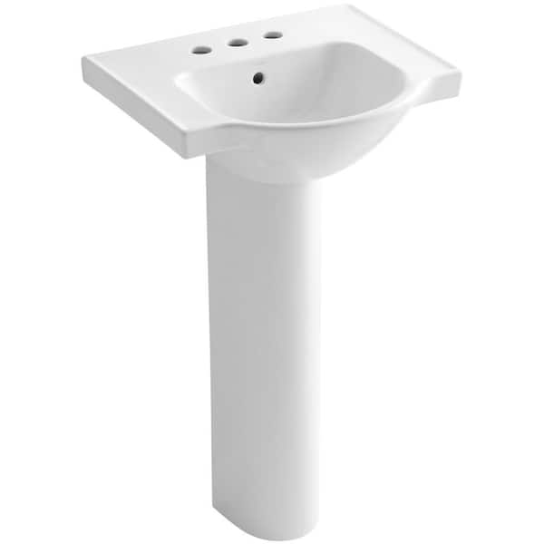 KOHLER Veer 21 in. Vitreous China Pedestal Combo Bathroom Sink in White with Overflow Drain