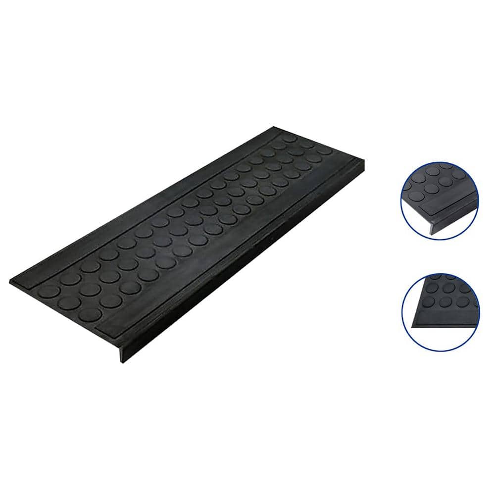 Rubber Stair Treads Waterproof Low Profile Non Slip Indoor/Outdoor Black (5 Set)