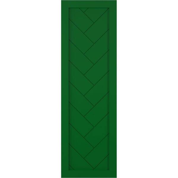Ekena Millwork 12 in. x 40 in. PVC Single Panel Herringbone Modern Style Fixed Mount Board and Batten Shutters Pair in Viridian Green