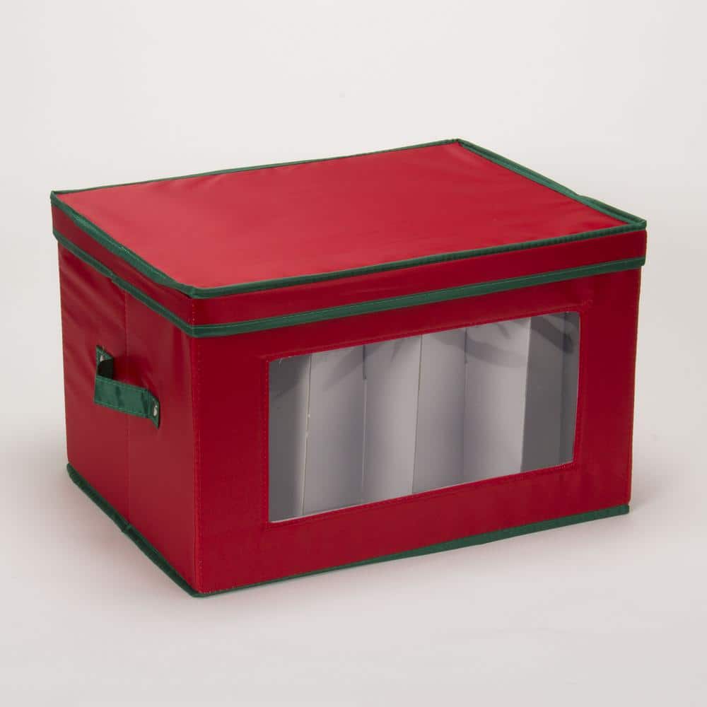 Red and Green Collapsible Holiday Stemware Storage Box with Lid