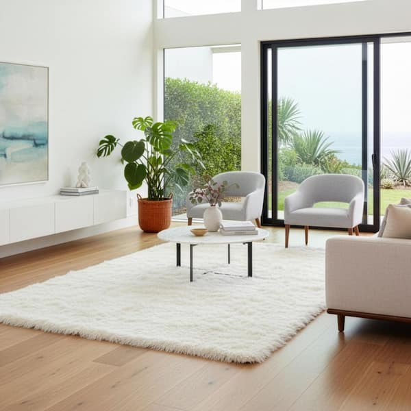 White Rectangular 5 ft. x 8 ft. Aileen Faux Sheepskin Fur Area Rug