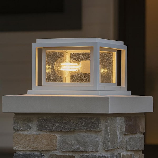 Republic 2-Light Textured White Composite Plastic Weather Resistant Pier Mount Light with No Bulbs Included