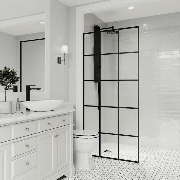 VIGO Mosaic 34 in. W x 74 in. H Framed Fixed Shower Screen Door in