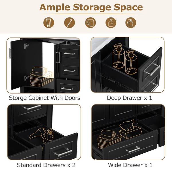 Magic Home 36 in. W Traditional Bathroom Vanity in Black with