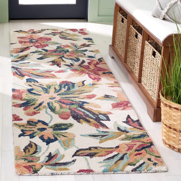 Blossom 2 ft. x 9 ft. Ivory/Plum Floral Runner Rug
