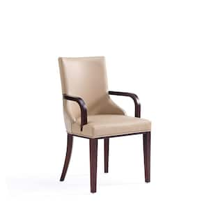 Shubert Tan Faux Leather and Velvet Dining Armchair