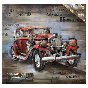 ''Red Vintage Car'' by Unknown Artist Wooden Wall Art