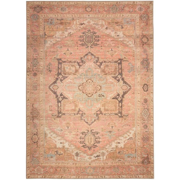 Vintage Washables Coral Multicolor 5 ft. x 7 ft. Center Medallion Traditional Area Rug