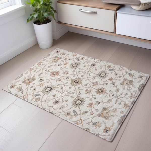Mayfield Premium Machine Washable Abstract AMF1137 Ivory 2 ft. x 3 ft. Area Rug