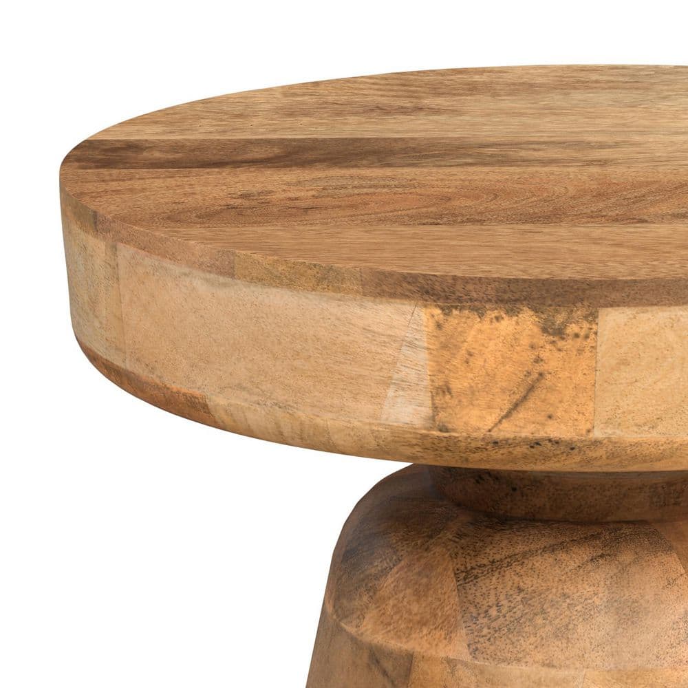 Robbie Solid Mango Wood 16 in. Wide Round Boho Contemporary Rustic Accent Table in Natural, Fully Assembled - thumbnail 8