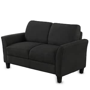 53.7 in. W Flared Arm Fabric Modern Double Seat Straight Sofa in Black