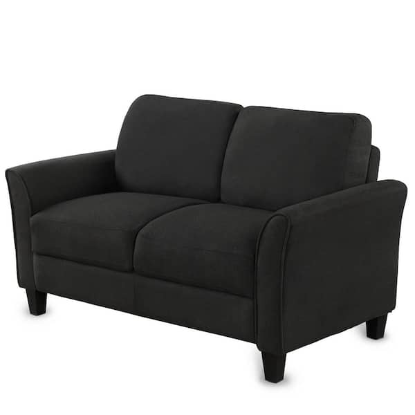 53.7 in. W Flared Arm Fabric Modern Double Seat Straight Sofa in Black ...
