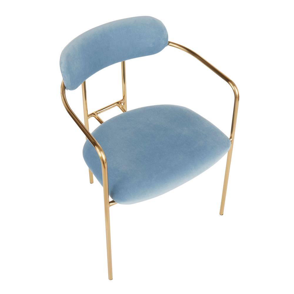 Blue Velvet Upholstered Arm Chair with Metal Frame