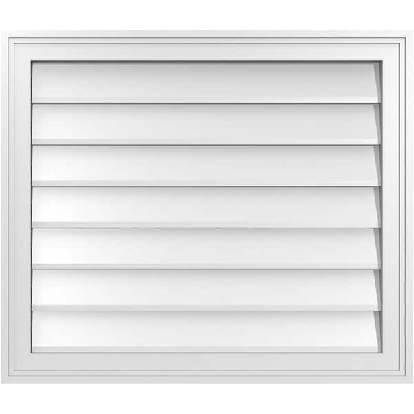 Ekena Millwork 28 in. x 24 in. Vertical Surface Mount PVC Gable Vent: Decorative with Brickmould Frame