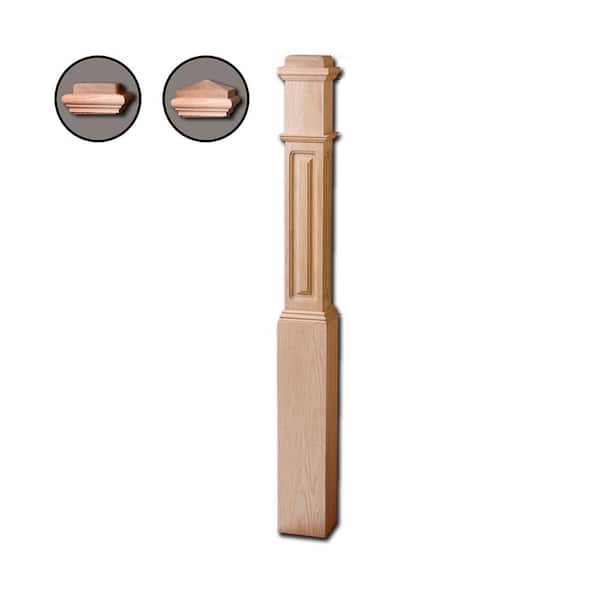 HOUSE OF FORGINGS 56 in. x 6-1/4 in. Red Oak Raised Panel Contemporary Style Wood Box Newel Post