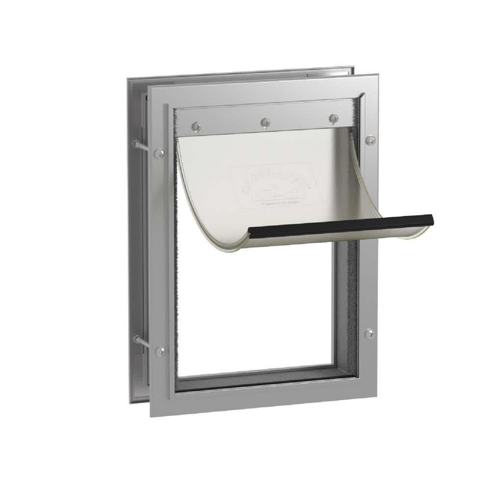 Hakuna Pets Deluxe Aluminum Medium Pet Door 8.9 in. W x 12.6 in. H, for Pets up to 42 lb., Silver