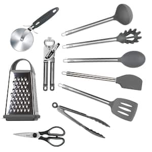 Elements Charcoal Stainless Steel Utensil for Meal Prep and Cooking (Set of 11)