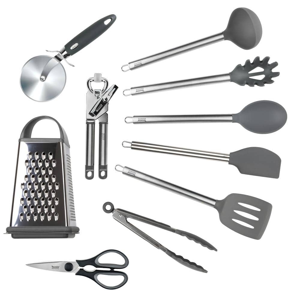 Elements Charcoal Stainless Steel Utensil for Meal Prep and Cooking (Set of