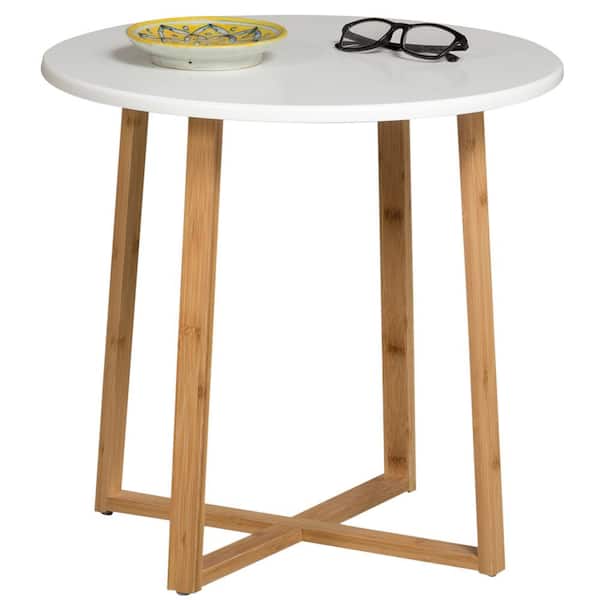 Eccostyle Solid Bamboo Frame Round End Table - White