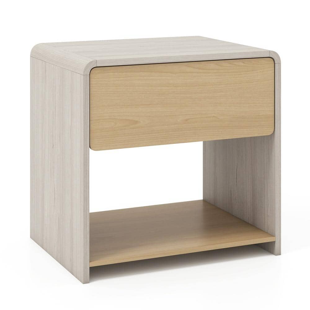 2-Tier Modern Style Nightstand with Drawer and Open Shelf-Oak