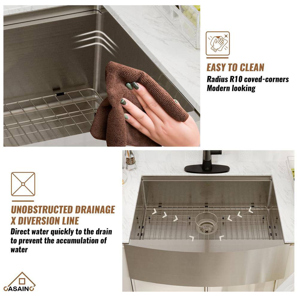33'' Stainless Steel Farmhouse Kitchen Sink with Matte Black Faucet