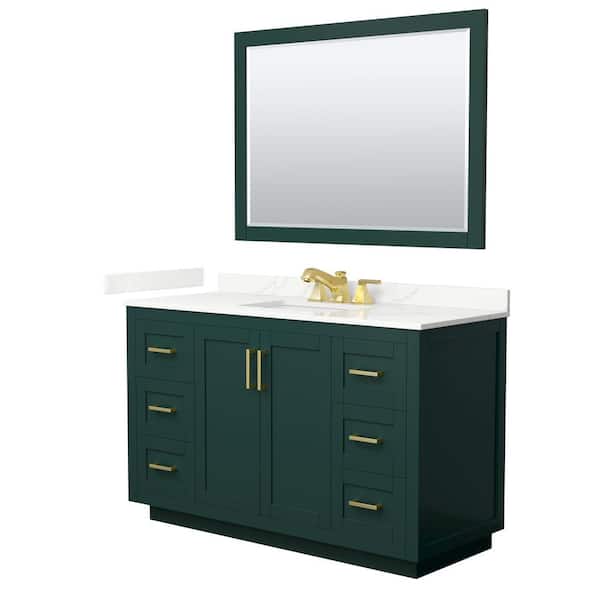 Wyndham Collection Miranda 54 in. W x 22 in. D x 33.75 in. H Single Bath Vanity in Green with Giotto Quartz Top and 46 in. Mirror