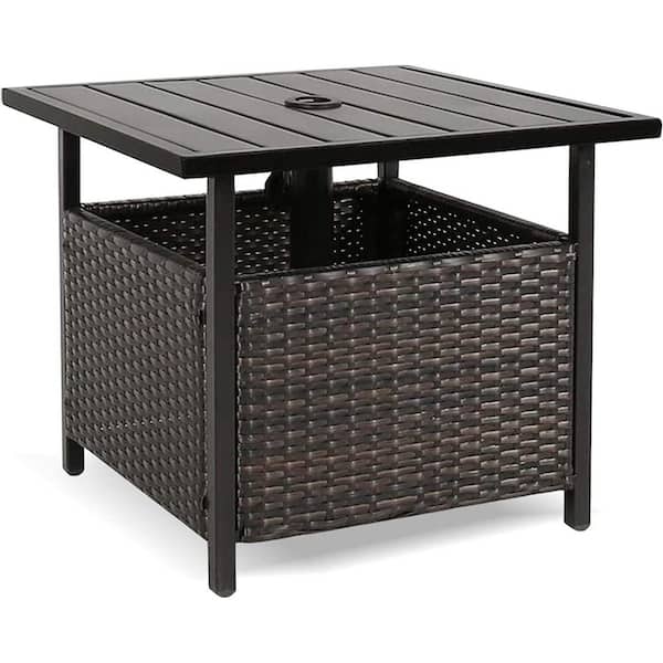 Unbranded Wicker Outdoor Side Table with Umbrella Hole