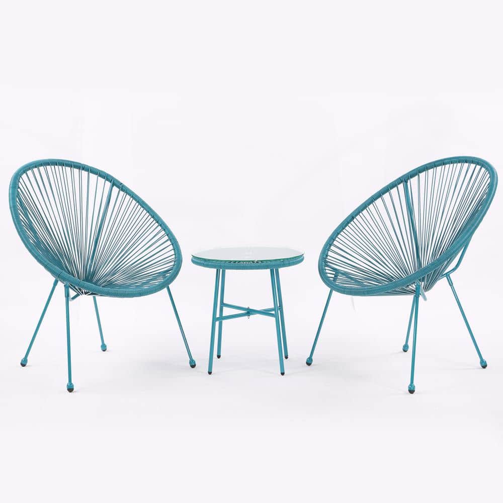3-Piece Acapulco All-Weather Blue Woven Wicker Outdoor Bistro Set