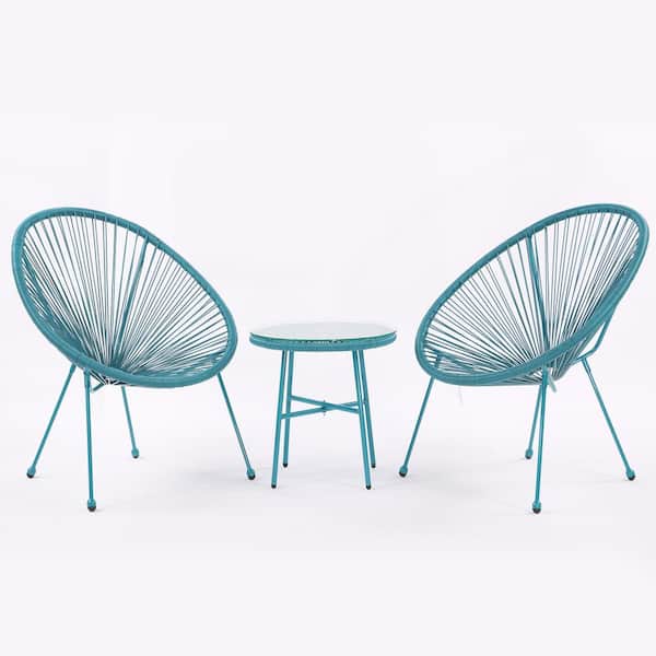 Unbranded 3-Piece Acapulco All-Weather Blue Woven Wicker Outdoor Bistro Set