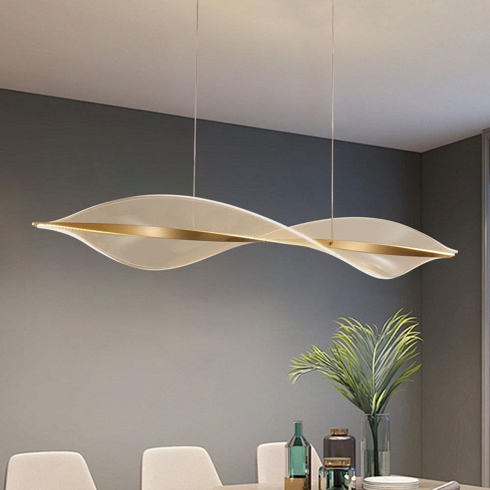 47.24 in. Modern 1-Light Gold 40-Watt Wave-Shaped Integrated LED Pendant Li