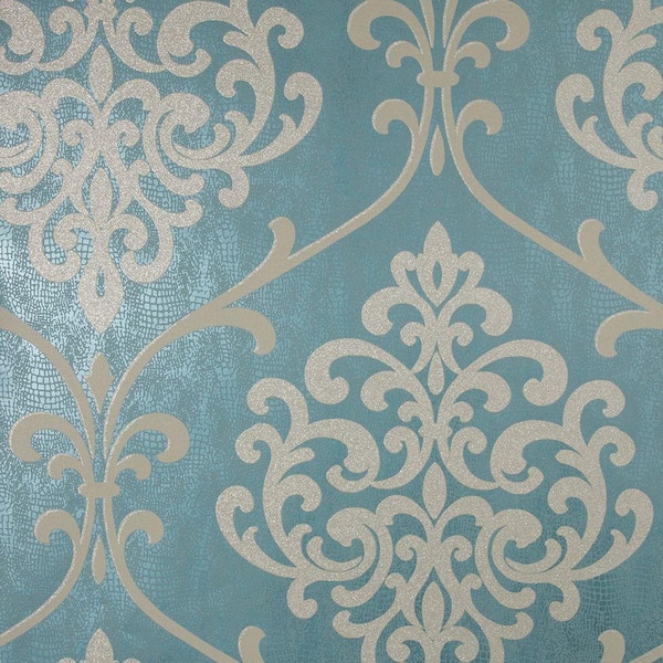 Kenneth James Ambrosia Teal Glitter Damask Paper Strippable Roll Wallpaper (Covers 56.4 sq. ft.)