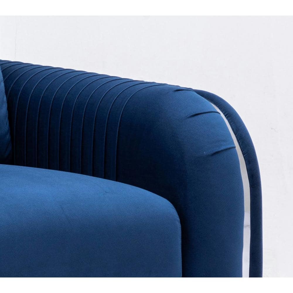Wenona Blue Velvet and Wood Accent Chair