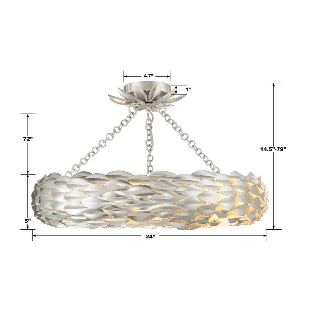 Antique Silver 6-Light Crystal Flush Mount Chandelier