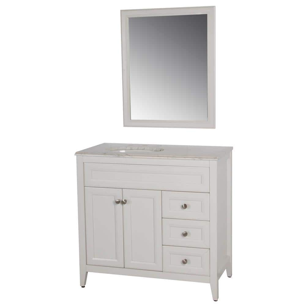 St Paul Brisbane 36 In Vanity In White With Stone Effects Vanity Top In Cascade And Wall Mirror Bb36p3 Wh The Home Depot