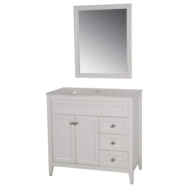 St. Paul Brisbane 36 in. Vanity in White with Stone Effects Vanity Top in Cascade and Wall Mirror