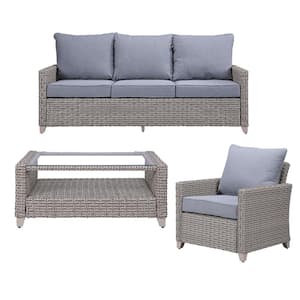 Sheffield Gray Wicker Outdoor Chaise Lounge with Gray Cushions