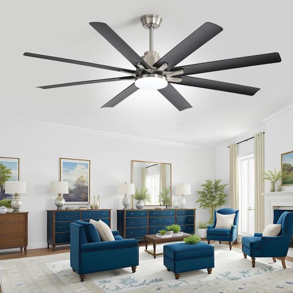 66 in. Silver Smart Ceiling Fans, Indoor/Outdoor Ceiling Fan with Remote, 8 Blade Ceiling Fan Light for Patio Farmhouse