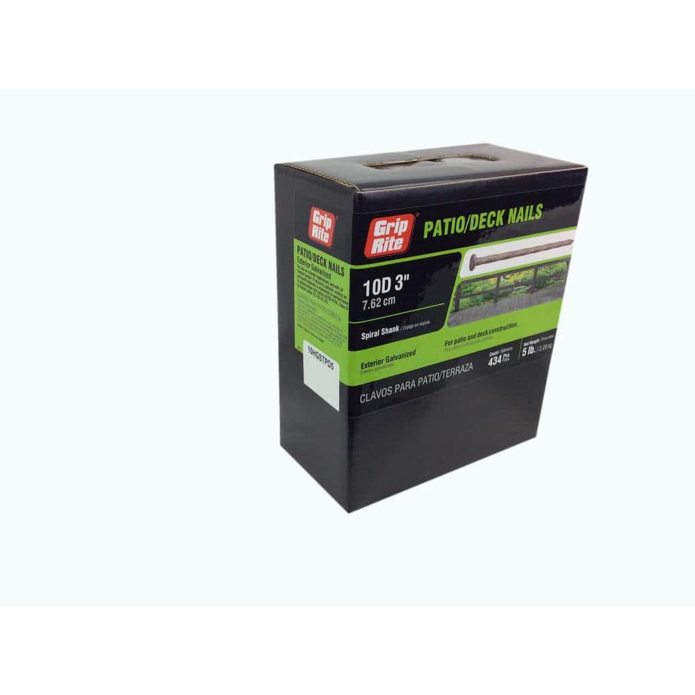 GripRite 10 x 3 in. 10penny Exterior Galvanized Spiral Thread Patio/Deck Nails 5 lb. Box