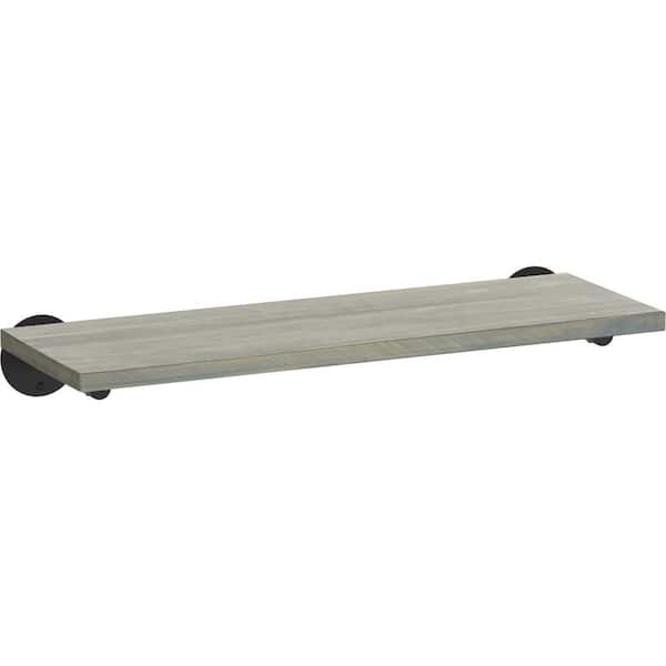 Liberty 24 in. x 8 in. x 6 in. Grey Stained Solid Pine Decorative Wall Shelf with Matte Black Post Style Steel Brackets