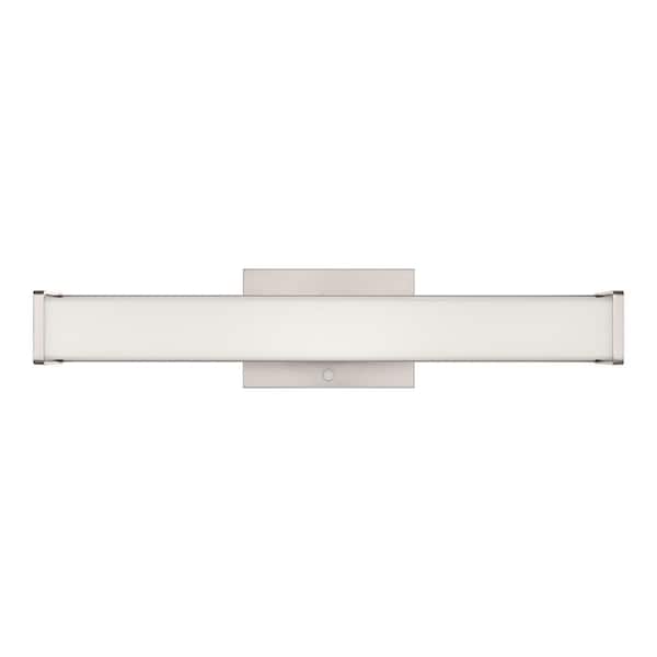 Astrid 23 in. 1-Light Brushed Nickel LED 5CCT Vanity Light with Frosted Glass and Sensor Operated Night Light