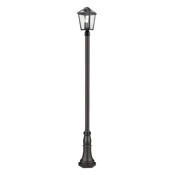 Unbranded Bayland 111.25 in. 3-Light Black Aluminum Hardwired Outdoor Weather Resistant Post Light Set with No Bulbs Included