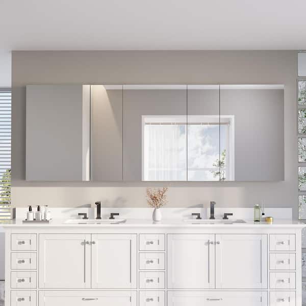 96 in. W x 36 in. H Rectangular Combo Recess/Surface Mount Medicine Cabinet with Mirror, Soft Close Door